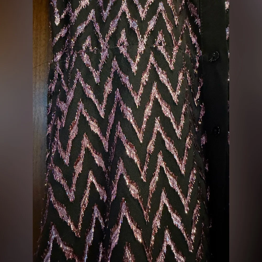 NWT Zara Black and Pink Metallic Chevron Maxi Dress - Picture 5 of 7
